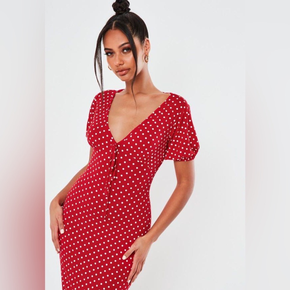 ~2019-2020 MissGuided Petite Red Polka Dot Midi Dress